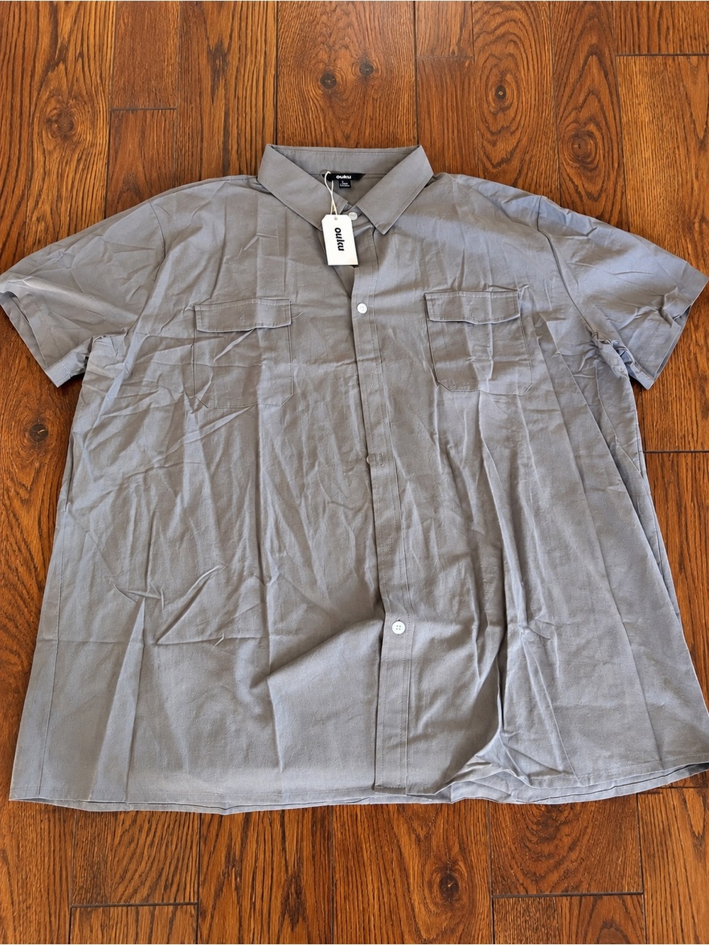 OUKU Men’s 3XL Gray Short Sleeve Utility Button Up Shirt NWT